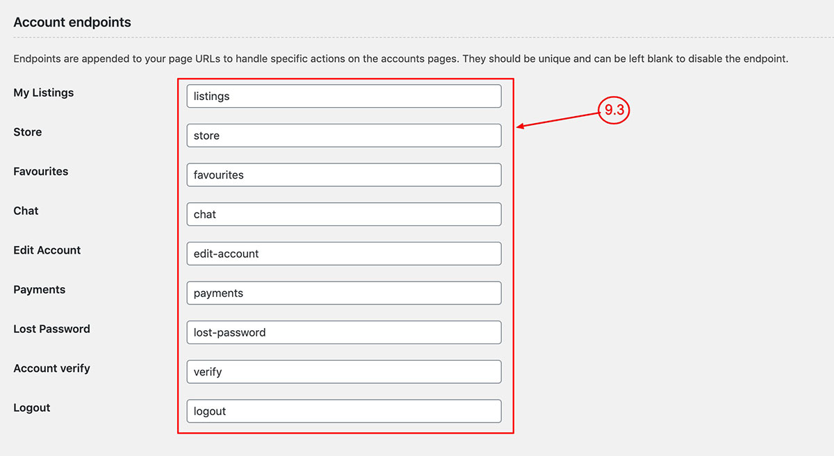 account end points