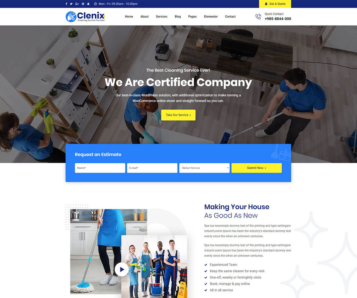 Clenix is the best cleaning services WordPress theme