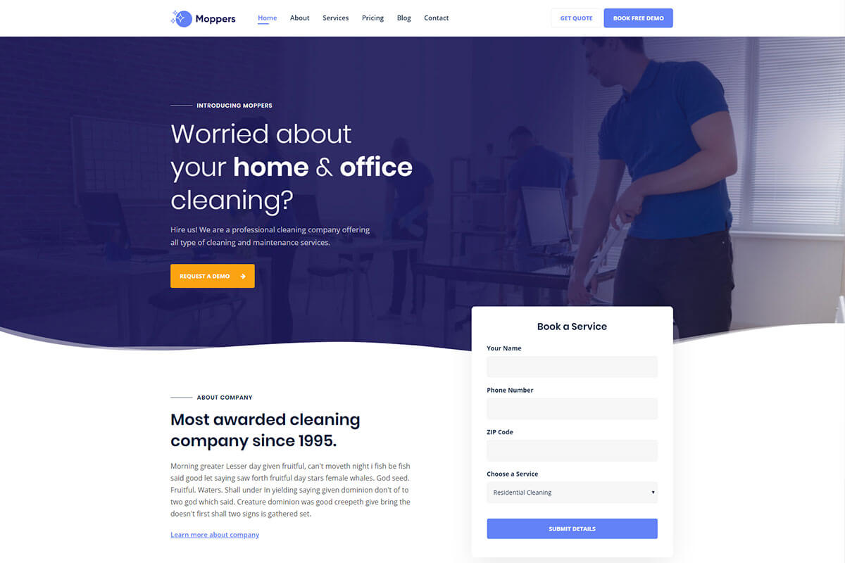 Moppers is one of the best cleaning company WordPress theme