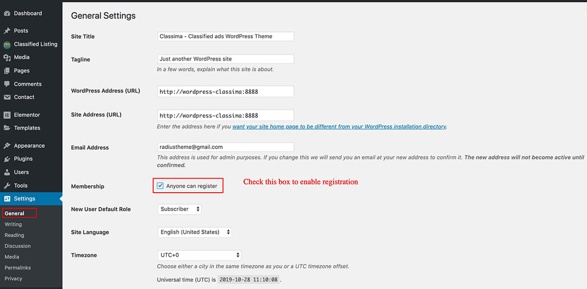 Enable user registration from WordPress