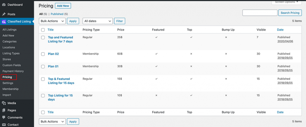 pricing plan