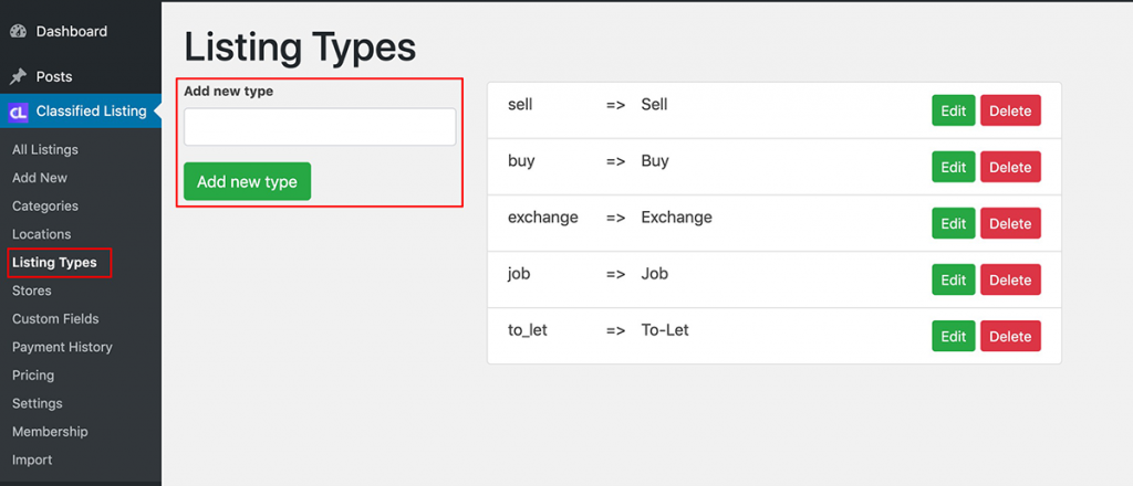 listing type