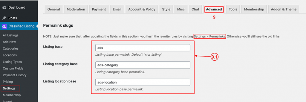 Permalink settings