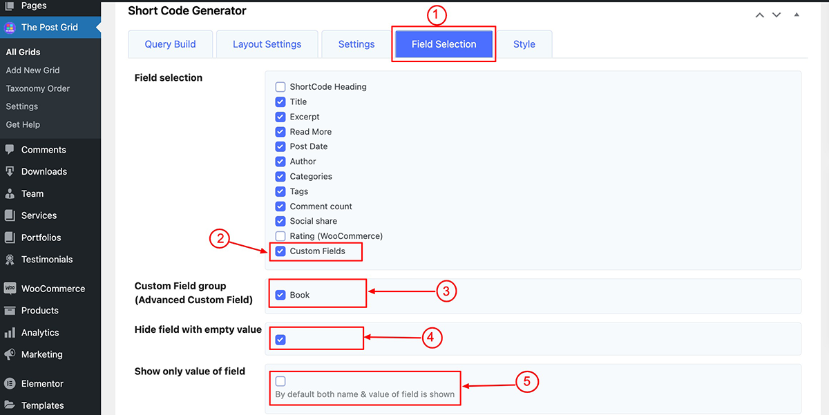 Enable custom fields on Post Grid Pro