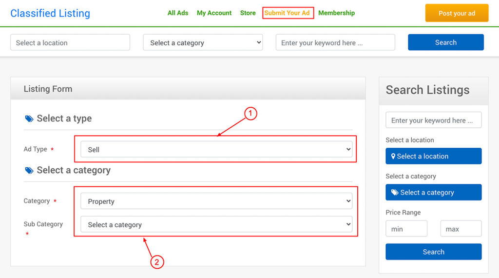 listing submission form