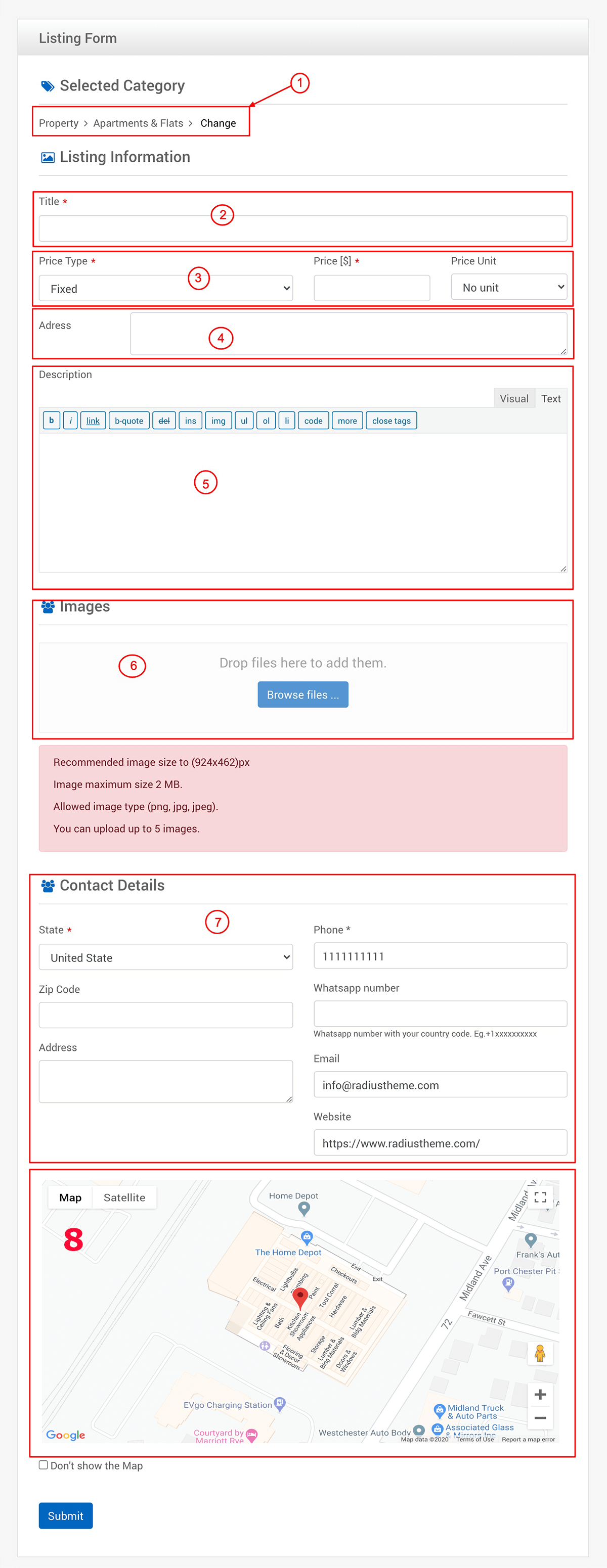 listing submission form