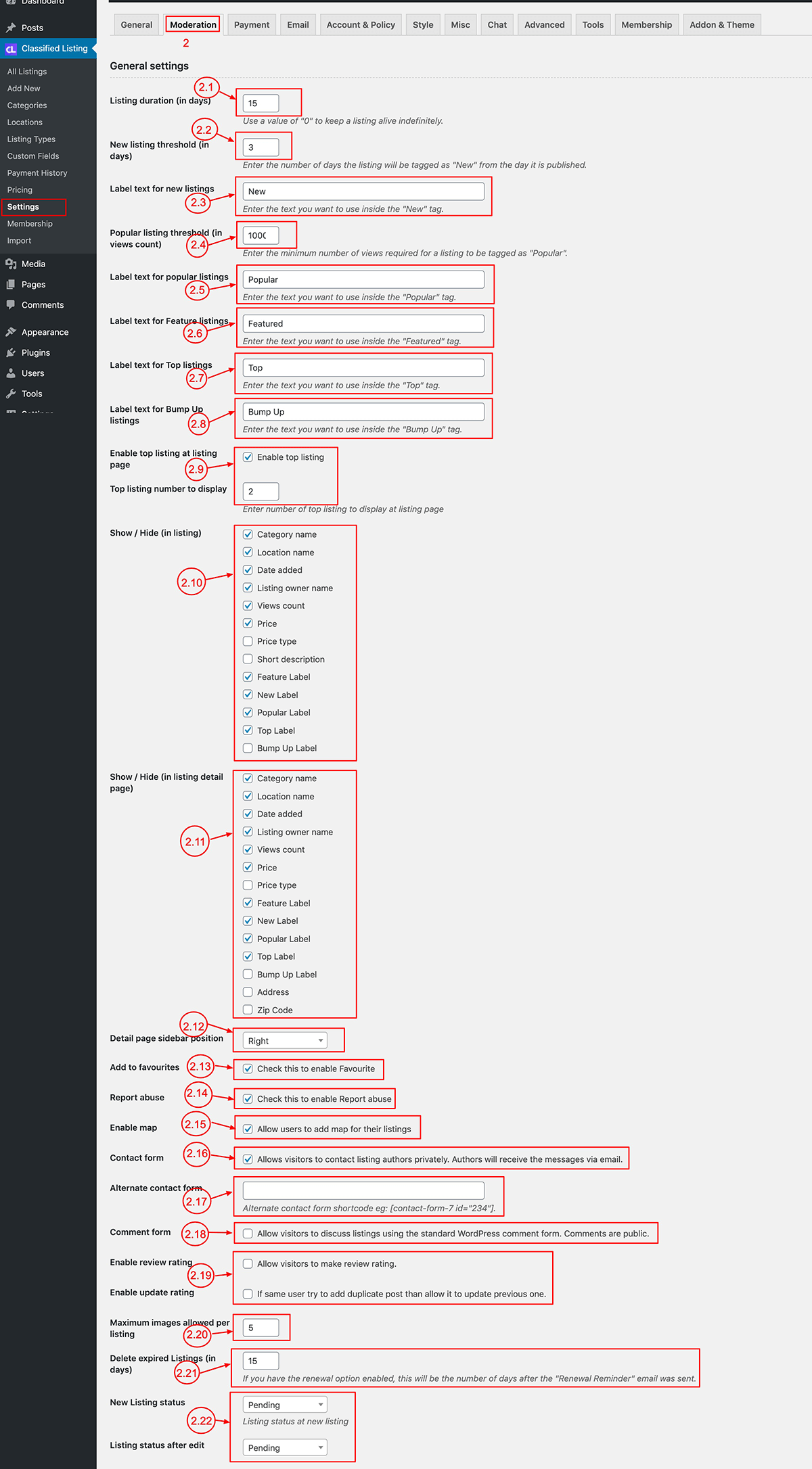 moderation settings